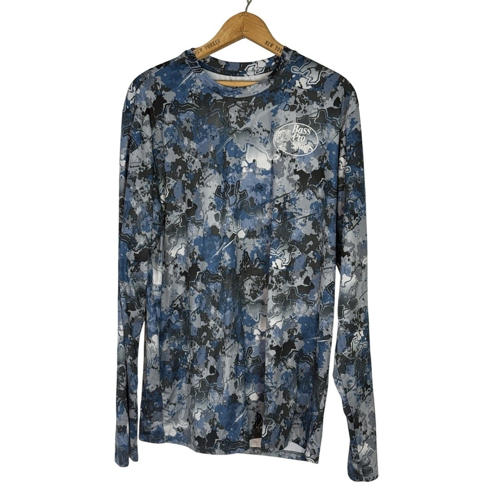 Bass Pro Shops Men's large Performance Long SLV Tee Fishing Logo Viper Blue Camo